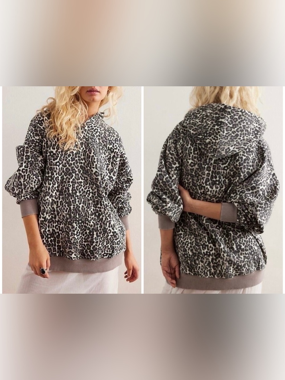NWOT Free People We The Free It's A Vibe Printed Hoodie - cheetah combo - small